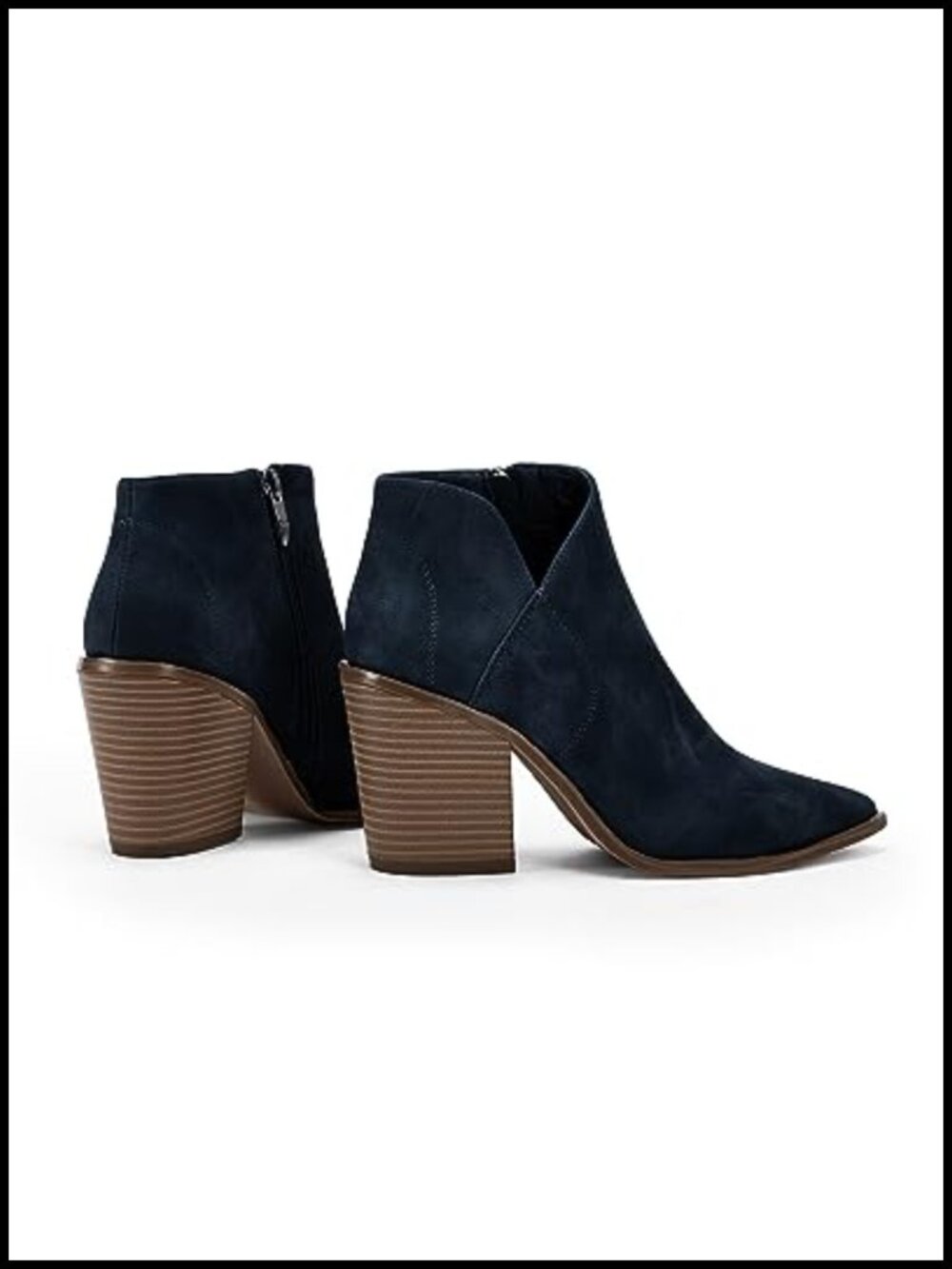 Pointed Toe Ankle Boots Block Chunky Heel Cutout Side Zipper Fall Booties - Picture 4 of 6